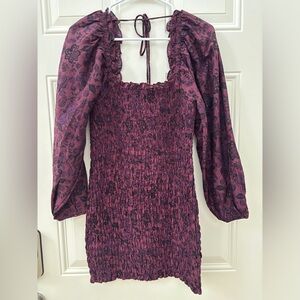 Free People Smock It To Me Mini Dress Women's Small Plum Floral Print NWOT